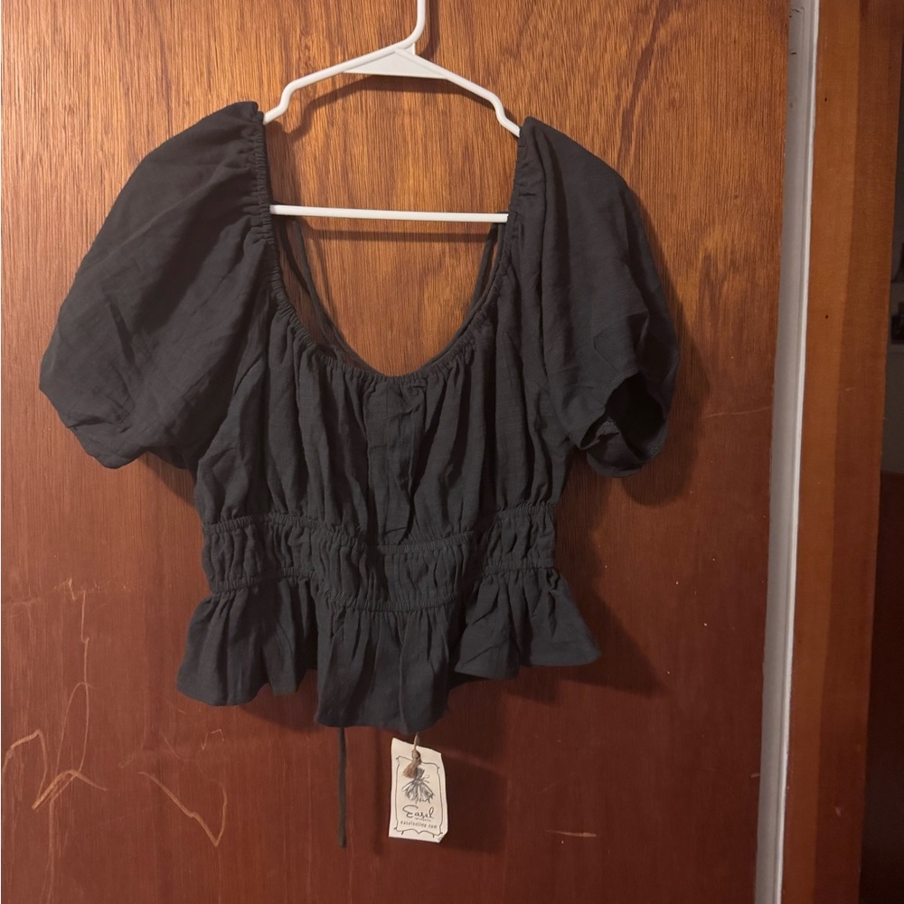 Easel Off the Shoulder Black Puff Sleeve Top medium NWT